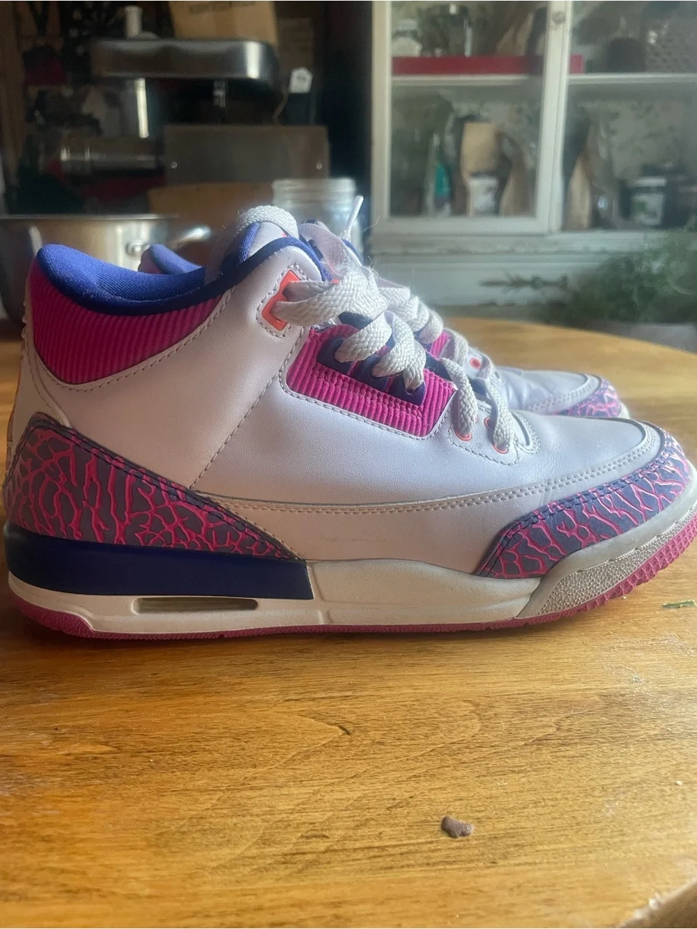Nike Kids White Sneakers with Pink and Purple Accents